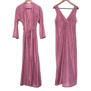 Vintage 90s 2 Piece Set Satin Nightgown Robe Maxi Lace Dusty Pink Long Canada